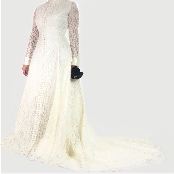 🚫SOLD•E✝️SY🚫 Vintage VICTORIAN Full Lace Wedding Dress TPIBS - Picture 3 of 8